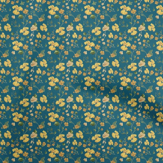 oneOone Cotton Flex Teal Blue Fabric Floral Craft Projects Decor Fabric Printed By The Yard 40 Inch Wide