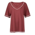 thumbnail image 4 of Jamicy Hauts à Manches Courtes pour Femmes Tenues de Printemps T-Shirts à Manches Courtes Col en V Contrasté, 4 of 7