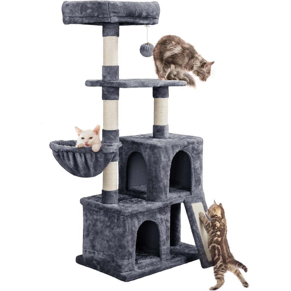 Activity Centre Cat Tower Furniture 36 with Sisal-Covered Scratching Posts Beige MQ Multi-Level Cat Tree Condo Spacious Cat Cave & Basket for Small Kittens Adult Cats Padded Plush Perch 