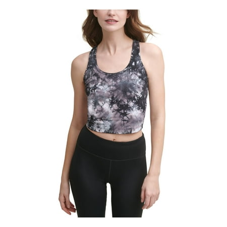 CALVIN KLEIN PERFORMANCE Womens Black Stretch Ribbed Tie Dye Sleeveless Scoop Neck Active Wear Crop Top M