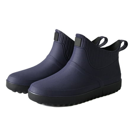 Men Rubber Rain Shoes Slip On Waterproof Low-Heel Tube PVC Rain Boots ...