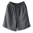 thumbnail image 4 of Maean Women's Wide Leg Shorts Cotton Linen Elastic High Waist Drawstring Baggy Short Pants with Pockets, 4 of 4