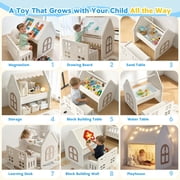 Funjoypals 9 in 1 Multifunctional Kids Activity Table Building Block Drawing Table for Children Kids Age 3-8 Indoor Playroom Bedroom
