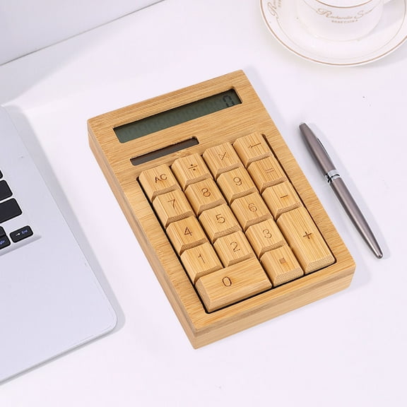 Masteelf Portable Electronic Calculator for Office Use Made from Timber Light Brown Compact Size Easy to Carry 18Key