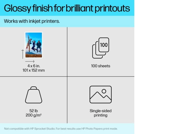 (5 pack) HP Everyday Glossy Photo Paper | 100 Sheets | 4 x 6 in | CR759A