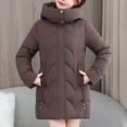 thumbnail image 2 of Makaor Women Puffer Coat Pockets Hooded Jacket Solid Plus Size Zipper Front Long Sleeve Outerwear Quilted Warm Clothes, 2 of 8
