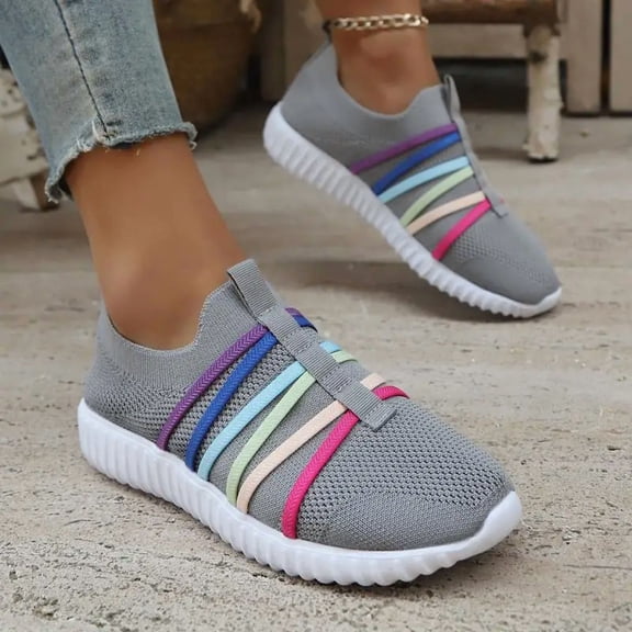 SCHUHLAND Women's Colorful Strap Breathable Mesh Flats - Slip-On Casual Shoes, Soft Bottom, Plus Size 43, Low Heel Summer Sneaker
