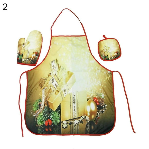 1 Set Practical Insulated Glove Soft Wear Fabric Decorative Portable Hanging Christmas Apron Insulated Pad For Daily Use