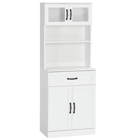 Demi Bonn 4-Door Kitchen Pantry Cabinet with Hutch, 63.5" Coffee Bar, Spacious Storage for Dining Rooms, Easy Assembly, White