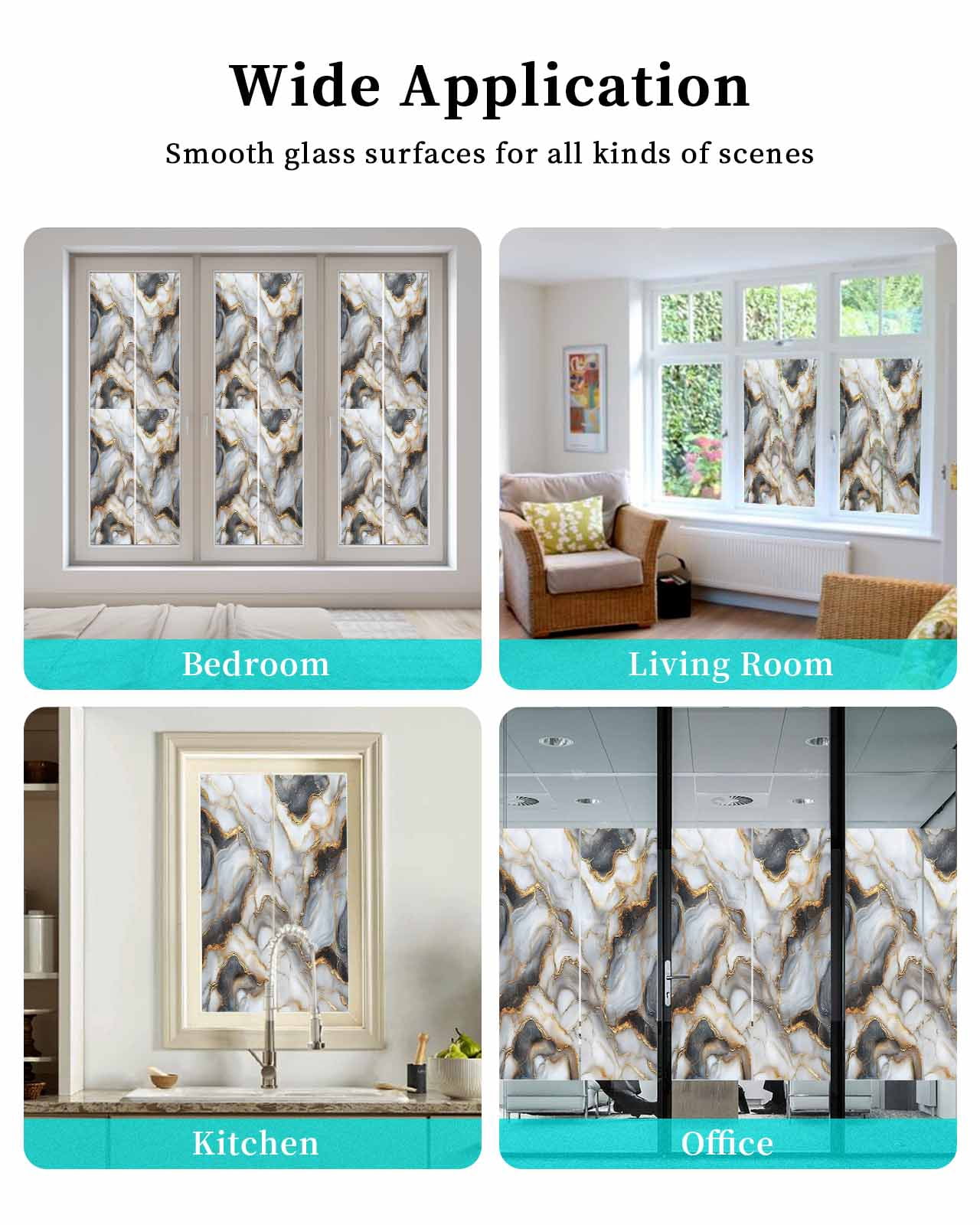 Window Privacy Film Black Golden Marble Stained Glass Window Film Decorative Sun Block Window Cover Modern Minimalism Abstract Window Clings Static Adhesive Sticker for Bathroom 29.5"x78.7"