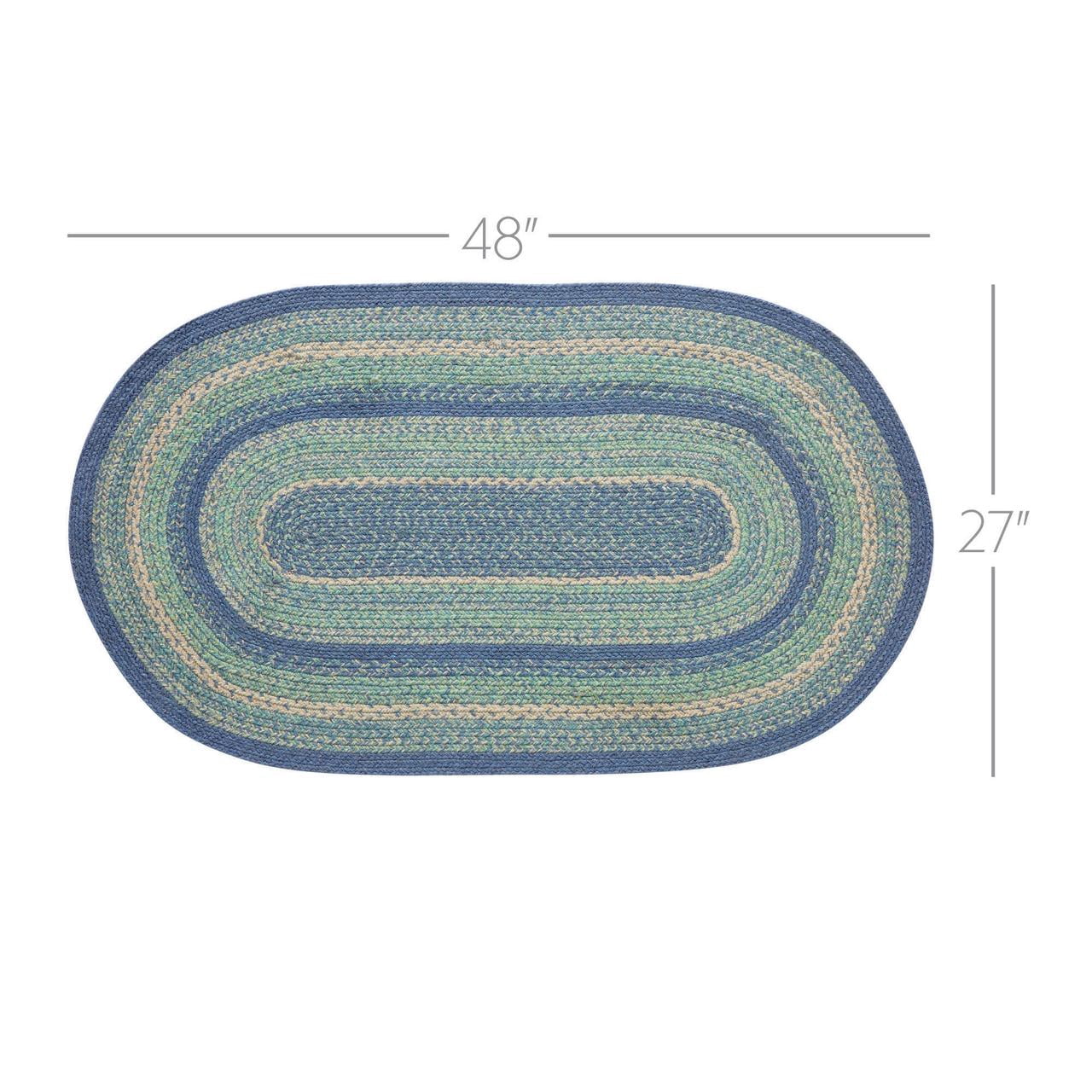 VHC Brands Jolie Farmhouse 27"x48" Accent Rug Blue Textured Jute Striped Pad Oval Floor Decor