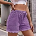 thumbnail image 5 of OKBOP Womens Shorts Purple Casual Drawstring Relaxed Fit Wide-Leg Jeans Shorts, 5 of 5