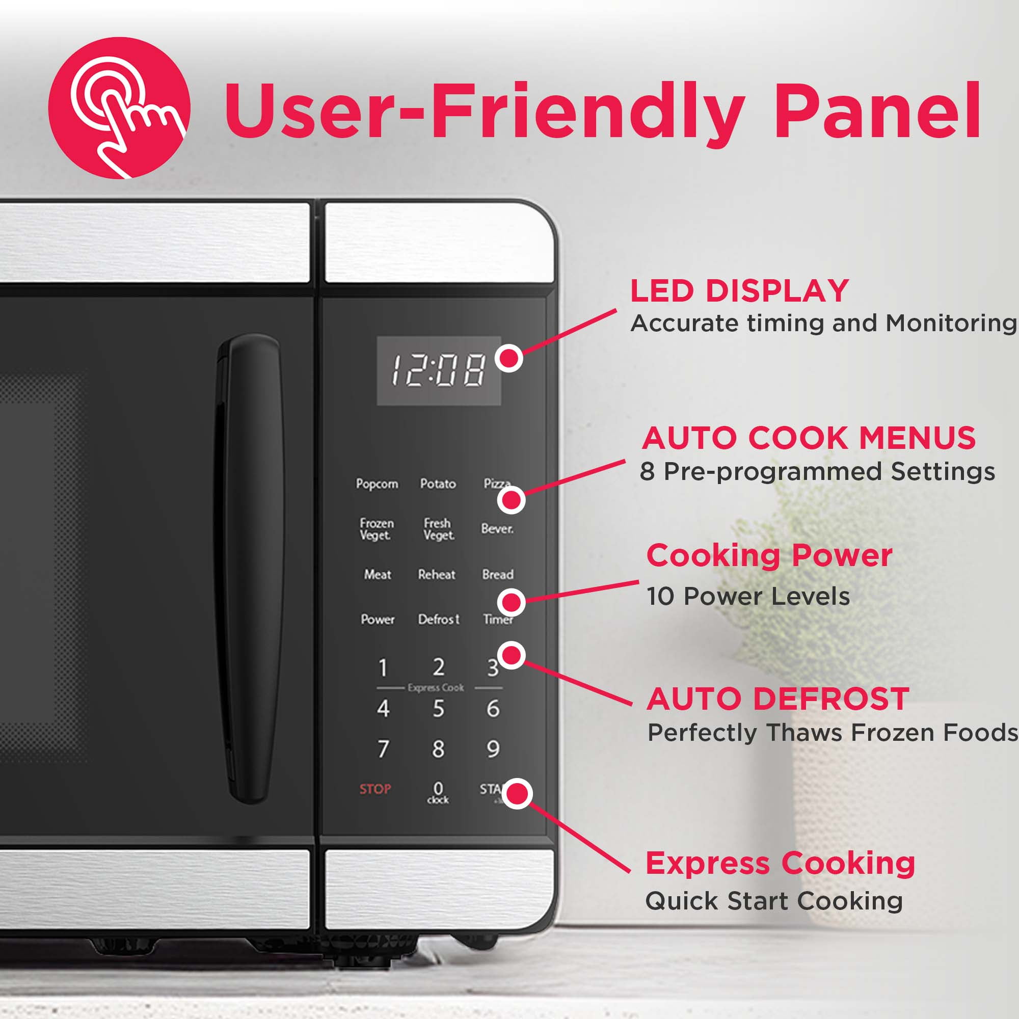 Frigidaire 0.7 Cu. ft. Countertop Microwave Oven, 700 Watt Power, 10 Power Levels, Stainless Steel