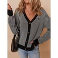 thumbnail image 3 of Women'S Casual Open Front Long Sleeve Chunky Knit Striped Cardigan Sweaters Outerwear Coats Black XXL, 3 of 8