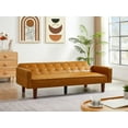thumbnail image 4 of Futon Sofa Bed, Convertible Sleeper Sofa, Loveseat Couch PU Leather Sofabed with Wooden Legs for Small Spaces Room Home Office Hotel with Adjustable Backrest, Reclining (Brown), 4 of 9