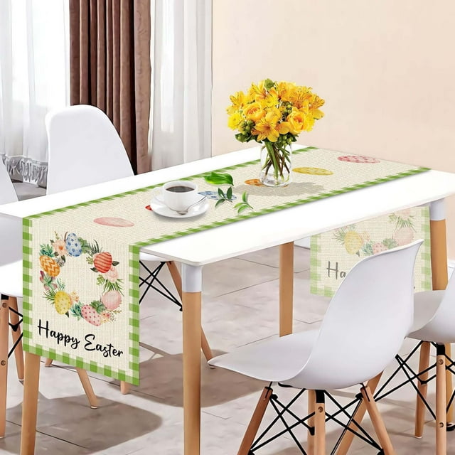 Easter Table Runner Festive Bunny Egg Small Print Vintage Easter Decoration Linen Tablecloth Easter Home Decor