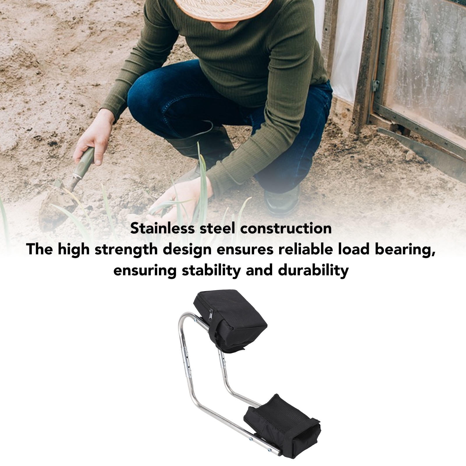 Suodoka 6.3” x 14.6” Folding Stainless Steel Knee Seat & Garden Workbench – Ergonomic, Portable, Multi‑Use Kneeler with Ankle Support