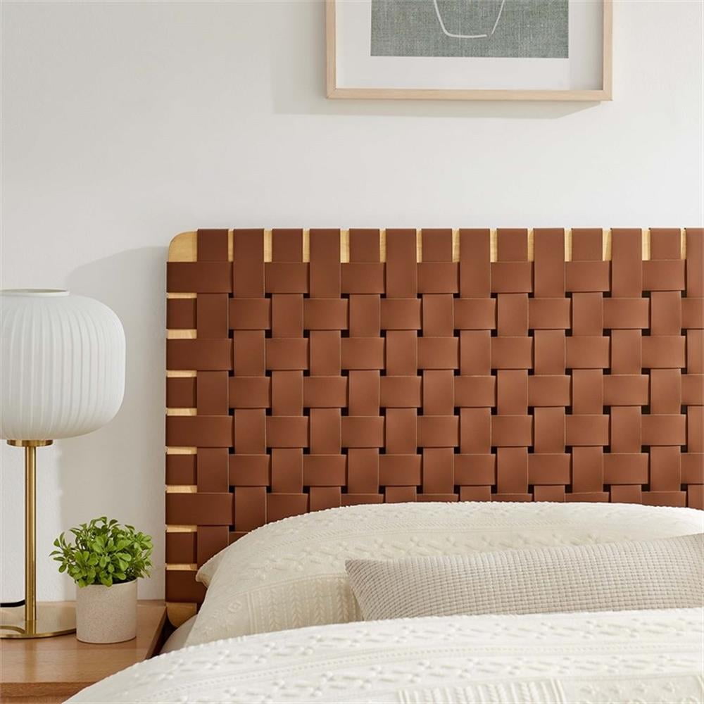 Maklaine Weave Vegan Leather Queen Headboard in Natural Brown