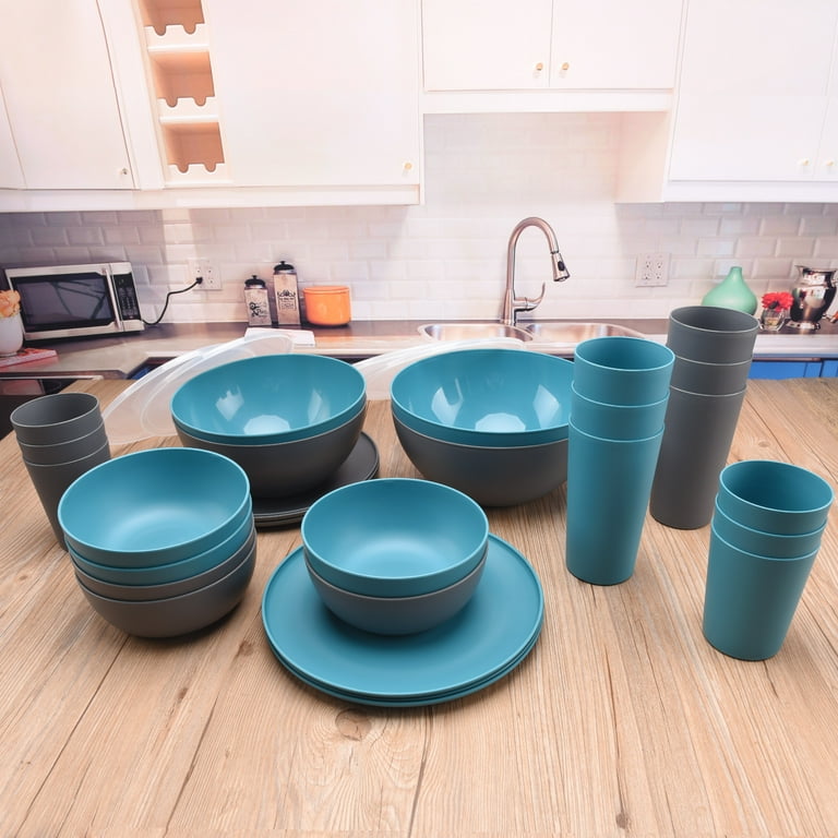 Mainstays Aqua Rainforest 16Pieces Round Dinnerware Set, 60 OFF