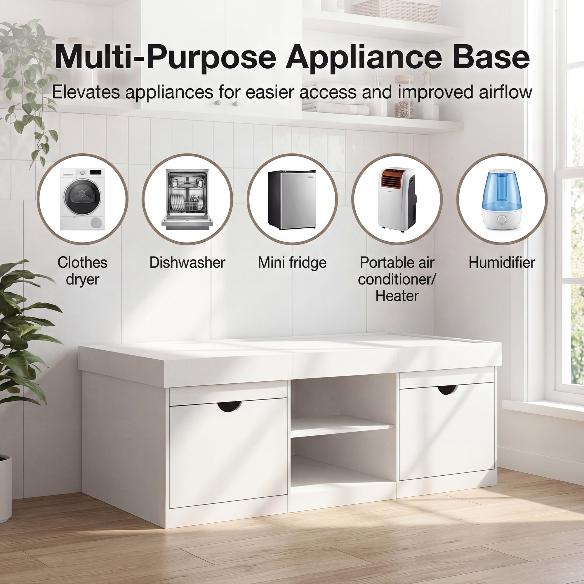 Advwin 57" Washer and Dryer Pedestal, Heavy Duty Washing Machine Stand with Laundry Basket Shelf, Large Drawers & Adjustable Storage Shelf, Universal Fit Anti-Vibration Laundry Pedestal, White