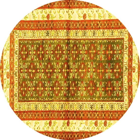 Ahgly Company Machine Washable Indoor Round Persian Yellow Traditional Area Rugs, 5' Round