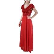formal Gowns and Evening Dresses Midi Dresses for Women Summer V Neck Sequined Chiffon Panel Evening Gown Long Dress Elegant Evening Dress Fashion Party Bridesmaid Dresses