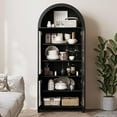thumbnail image 5 of FURNIWAY Black Arched Cabinet with Glass Doors, 71" Tall Arched Bookcase Storage with Shelves, Kitchen Pantry Cabinet for Living Room, 5 of 7