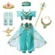 thumbnail image 4 of Disney-vestido de princesa Jasmine para niña, conjunto de ropa de Halloween para fiesta de cumpleaños, Carnaval, Cosplay, lámpara ágica de Aladdín, 4 of 5