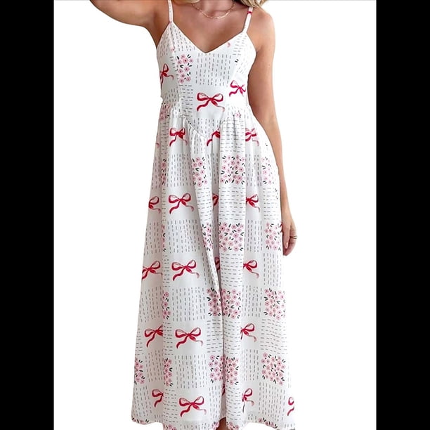 Vestido Bohemio de Verano 2025 para Mujer, Sin Mangas, con Estampado Floral y Fruncido Rojo XL