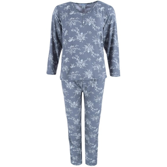Elegant Emily Plus Henley & Pant Grey Floral Set (Women)