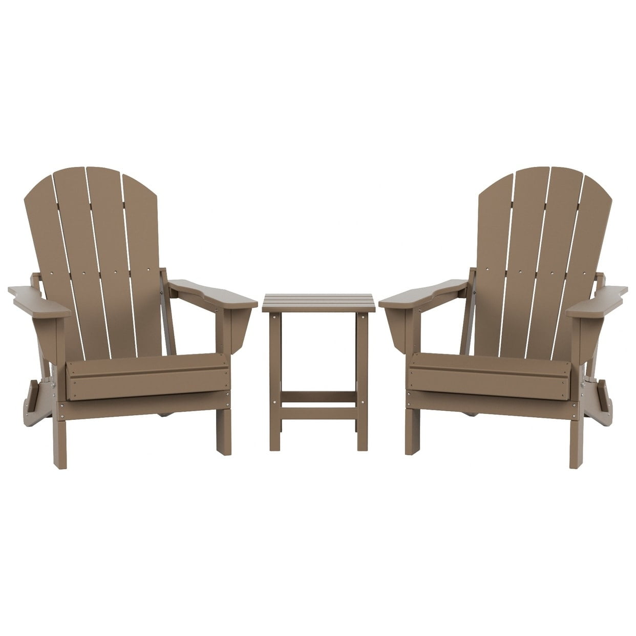 Polytrends  Laguna All Weather Poly Outdoor Patio Adirondack Chair Set - with Square Side Table (3-Piece) Weathered Wood