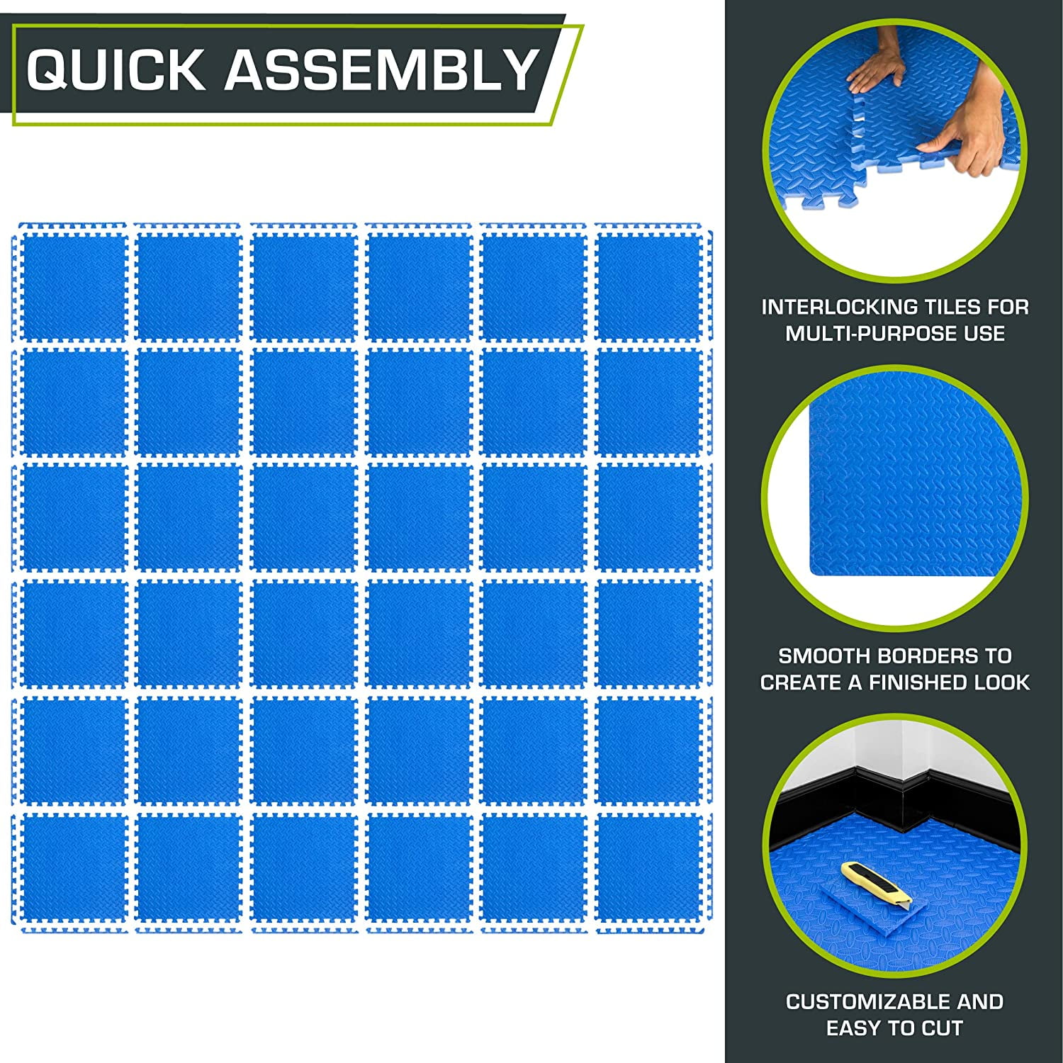EVA Interlocking Foam Floor Tiles, ½-inch Exercise Puzzle Mat for Home Gym, Workout Equipment, Kids Play Areas