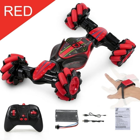 RC Car 2.4GHz 4WD RC Stunt Car Off Road Car RC Deformable All-Terrain Double-Sided Car with Gesture Sensor Watch Lights Music Kids