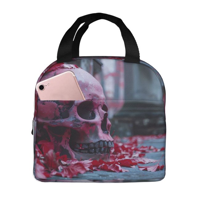 Balery Gothic Red Skull Cemetery Bolsa de Almuerzo Aislada – Caja de Almuerzo con Papel de Aluminio Grueso, Mantiene la Comida Fresca por 4 Horas