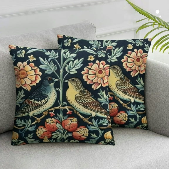 Acheng William Morris Pillow Covers Set of 2 Bird Floral Pillow Cases Vintage Art Painting Decorative Cushion Covers for Couch Sofa White