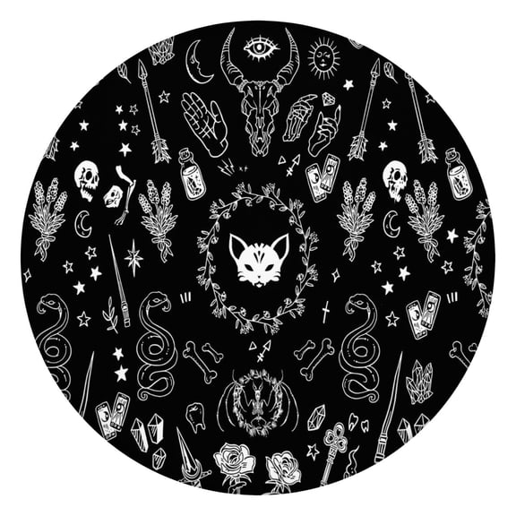 Black Gothic Skull Cat Pattern Round Fitted Tablecloth with Elastic Edge,Dining Table Cover Waterproof,Outdoor Round Tablecloth for Camping,Dining,Indoor and Outdoor