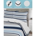 thumbnail image 3 of Quilt King Size Bedding Set, Navy Blue Gray Striped Reversible Summer Quilt 3 Pieces, Farmhouse Stripes Modern Abstract Art Lightweight Bedspreads Coverlets with 2 Pillow Shams for All Seasons, 3 of 5