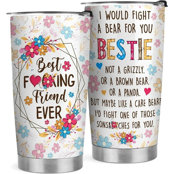 Best Friend Floral 20oz Stainless Steel Tumbler - Gifts for Best Friends Women - Christmas Gifts for Friends Female, Best Friend Birthday Gifts for Women