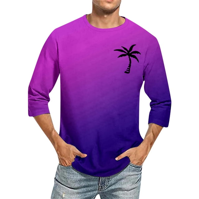 LUOGENLI T-shirts pour Homme pour Hommes Hommes T-Shirt à Manches 3/4 Décontracté T-shirts à Manches Trois Quarts Confortable Col Ras du Cou Couleur Unie Coupe Ajustée Tee T-shirts Amusants pour Hommes T-shirts Graphiques la Saint-Patrick Violet Foncé TTTTG