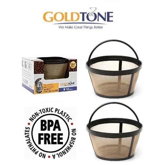 (2) GoldTone Reusable 8-12 Cup Coffee Basket for All Mr. Coffee Machines and Makers - Replacement Permanent Mr Coffee Filter - BPA Free - 2 Pack