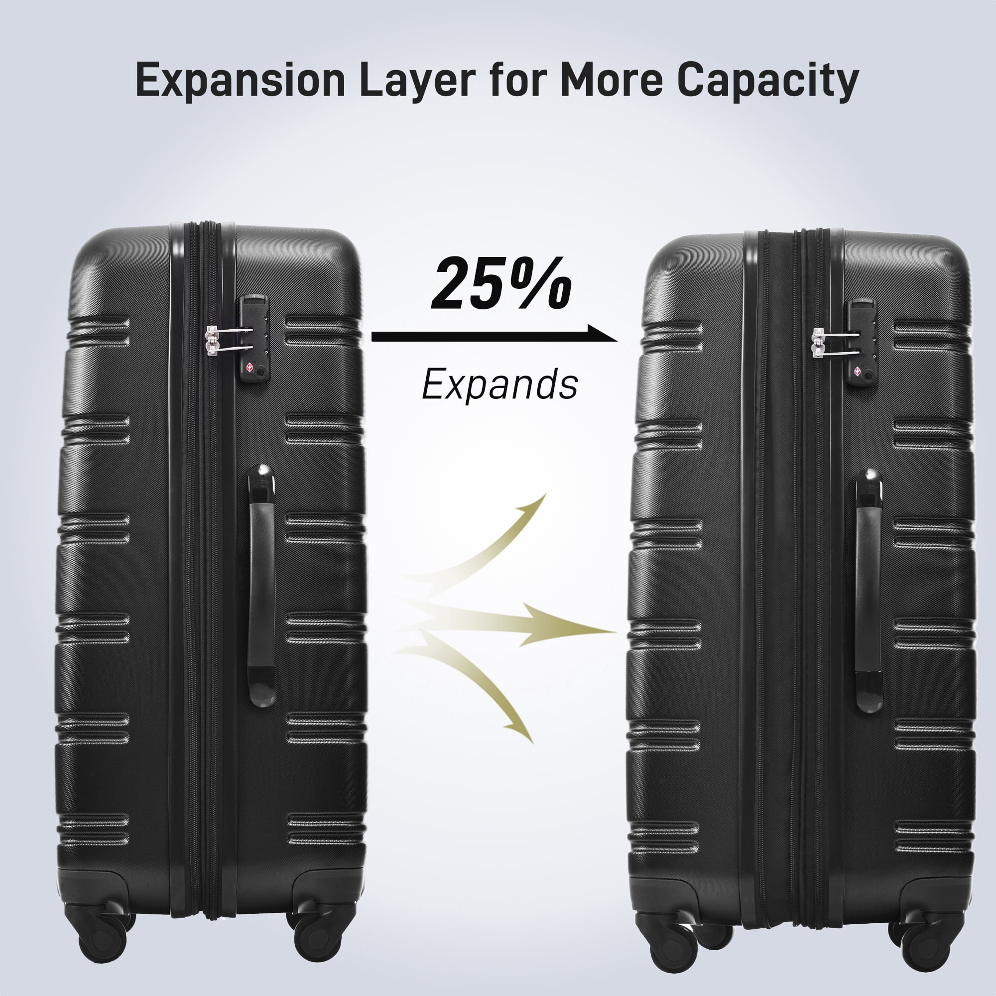 MAYEERTY 3-Piece Hardside Luggage Se: Lightweight ABS with TSA Lock, Spinner Wheels & Expandable Space for Travel, Black