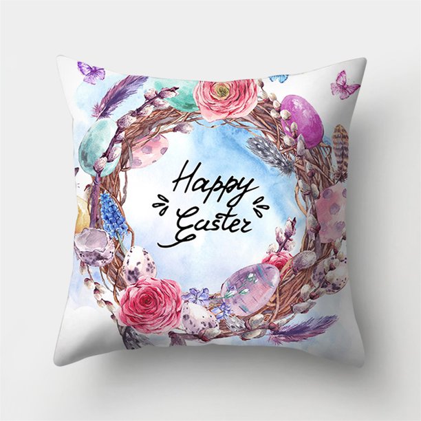 Funda de cojín para decoración del hogar de piel de melocotón con corona de acuarela de conejito de Pascua Wmkox74yii hfskjfh67