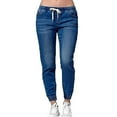 thumbnail image 1 of Womens Elastic Waist Pencil Stretch Denim Skinny Drawstring Jeans Pants Trousers, 1 of 5
