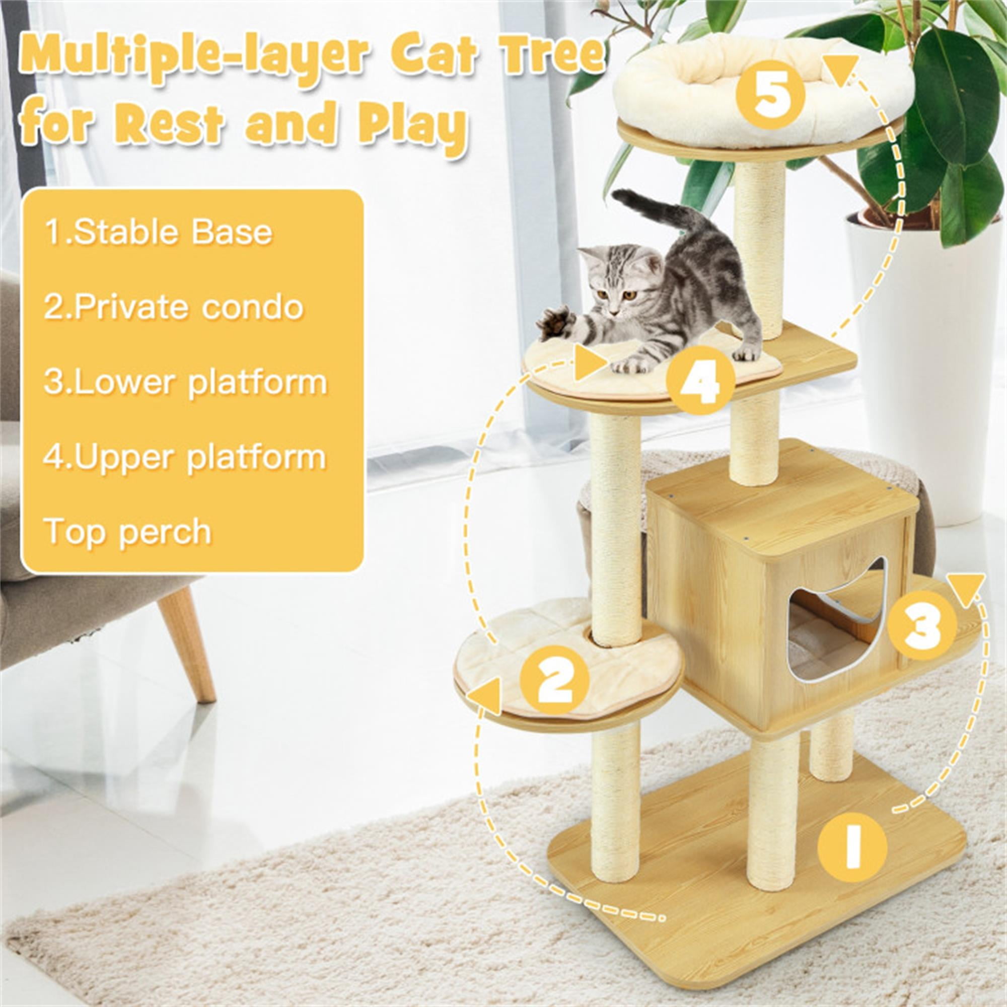 Kadyn 53" Cat Tree Tower for Indoor Cats, 4 Level Cat Condo with Scratching Posts, Removable, Washable Cushions, Beige