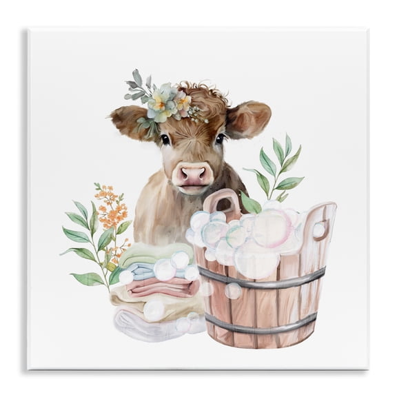 Laundry Day Baby Cow Wall Plaque Art, design by Kim Allen