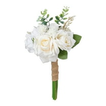 Btomtd 14.6" Bride and Bridesmaid Artificial Flowers Bouquet, Champagne Rose Fake Flowers for Wedding, Matching Holding Flowers for Sister Group, Silk Flowers Arrangement, White
