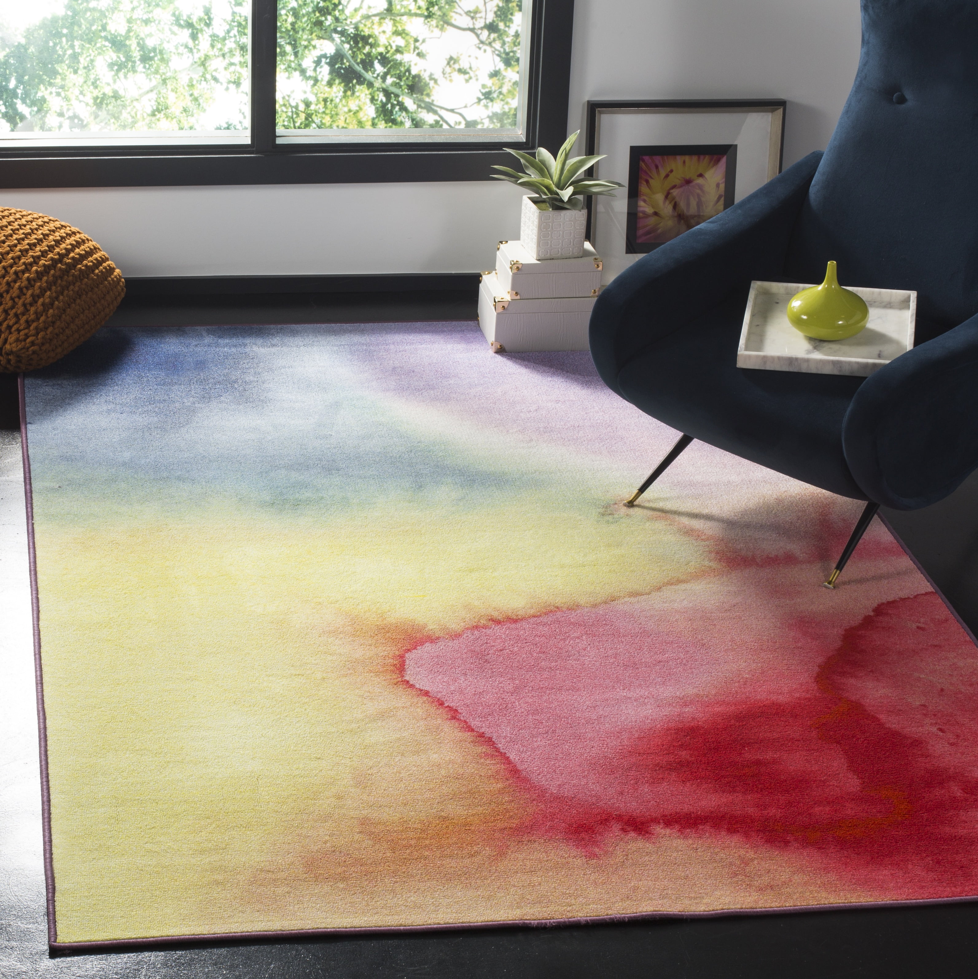 SAFAVIEH Painted Brush Barclay Novelty Area Rug, Fuchsia/Yellow, 5'1" x 7'6"