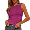 thumbnail image 2 of Brondbend Summer Tops for Women 2025 Crew Neck Sleeveless Solid Color Active Tanks Spaghetti Strap Tunic Pleated Ribbed Blouse Drawstring Womens Clothes for Cocktail Slim Fit Purple M, 2 of 8