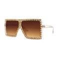 thumbnail image 2 of Girls Child Size Large Rhinestone Studded Flat Top Square Mob Sunglasses All Brown, 2 of 4