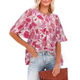 thumbnail image 1 of Camiseta estampada para mujer, mangas media campana, holgada, cuello redondo, blusa suelta de verano, flor rosa M, 1 of 6